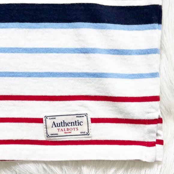 Talbots Nautical 3/4 Sleeve Boatneck Tee, Navy Blue Red White Striped , Petite - Picture 7 of 10